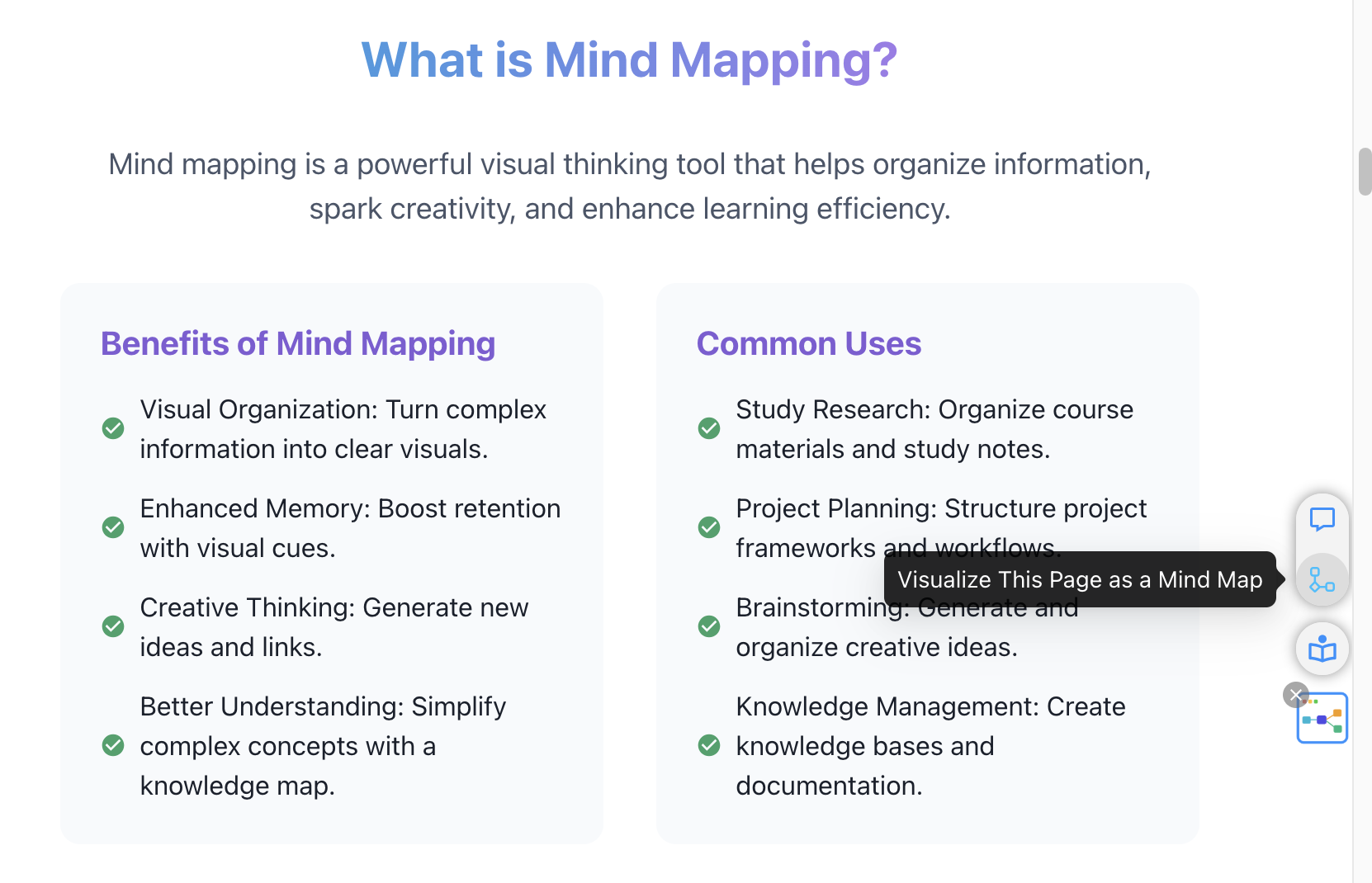 Webpage to mind map browser extension screenshot